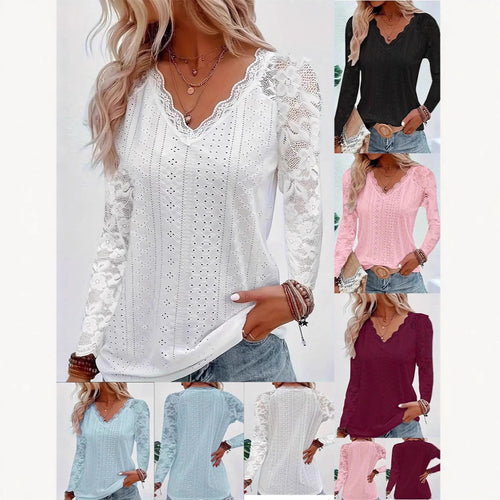 Damen Elegantes Oberteil mit Spitzenbesatz und V-Ausschnitt Drune