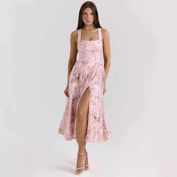 Damen Blumiges Maxikleid mit halterlosem Ausschnitt Drune