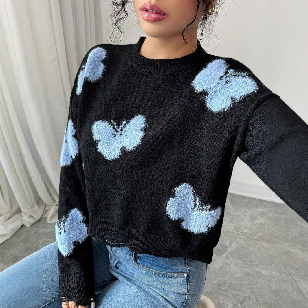 Damen Modischer Pullover mit verspieltem Schmetterlingsdesign Drune