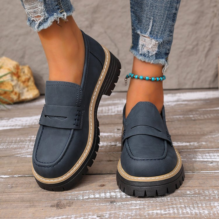 Damen lässiger Chunky-Loafer mit grober Profilsohle gepolstertem Komfortfußbett und dekorativem Steg Drune
