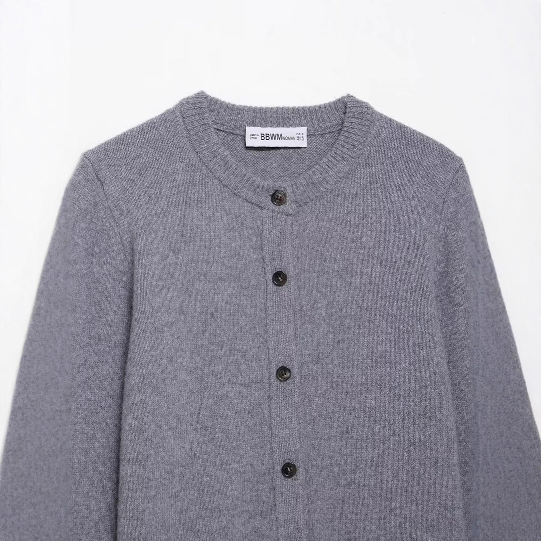 Damen Strickjacke mit Knopfleiste und klassischem Rundhalsausschnitt Drune