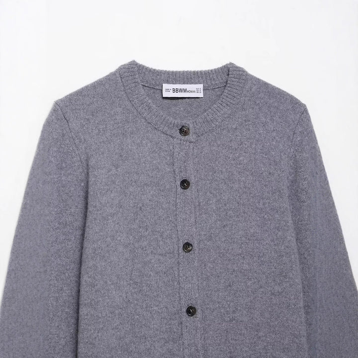 Damen Strickjacke mit Knopfleiste und klassischem Rundhalsausschnitt Drune