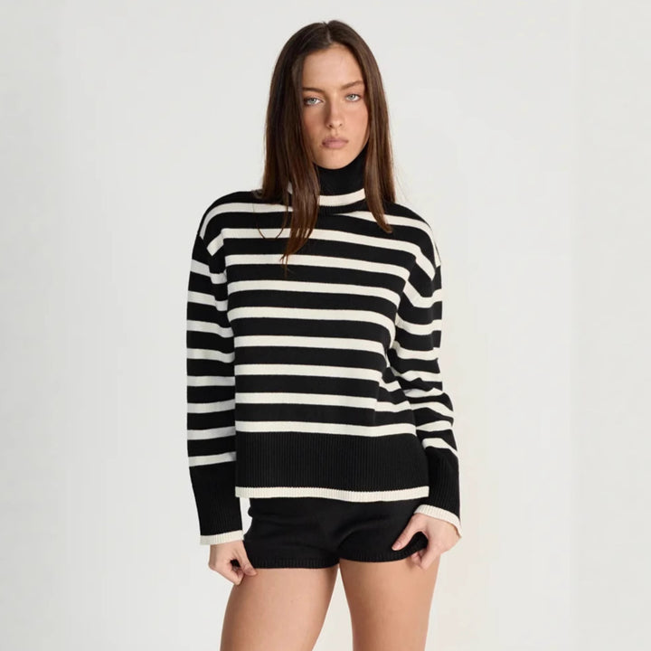 Damen gestreifter Rollkragenpullover mit lässigem Schnitt Drune