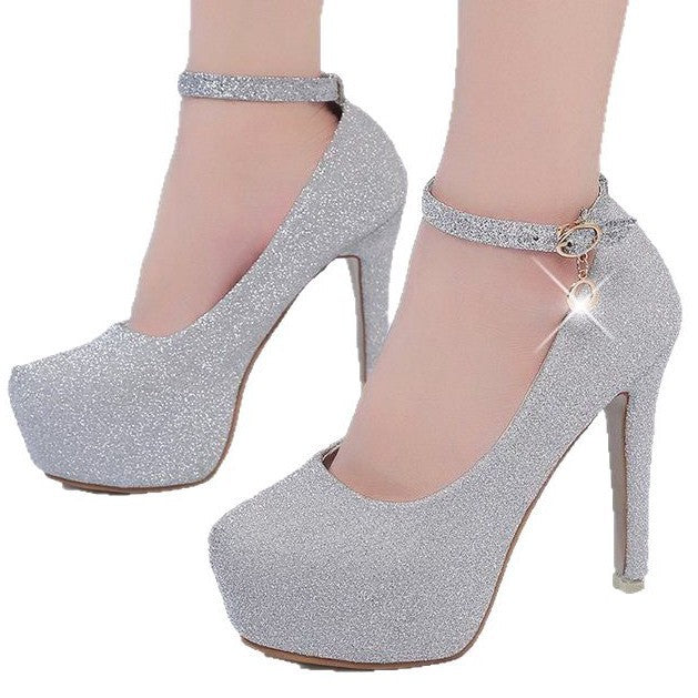 Damen Glitzernde Plateau-Pumps mit feinem Riemchen und elegantem Schmuckdetail Drune