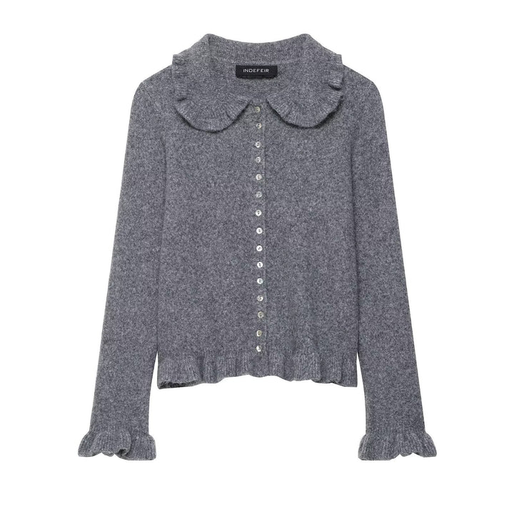 Damen Strickjacke mit kragen und dekorativem Knopfverschluss Drune