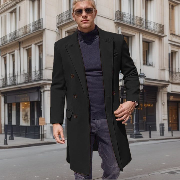 Herren eleganter Doppelknebel-Mantel mit stilvollem Schnitt und modischen Details Drune
