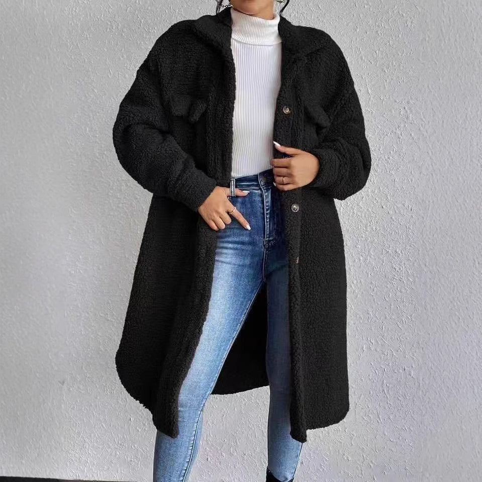Damen Kuschelige Teddyfelljacke mit Taschen und Knopfverschluss Drune