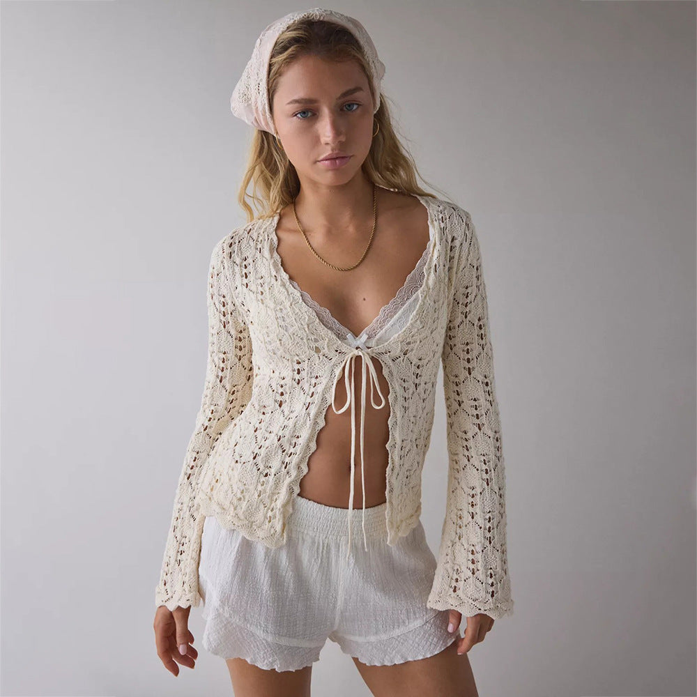 Damen luftiger Häkelstrick-Cardigan Drune