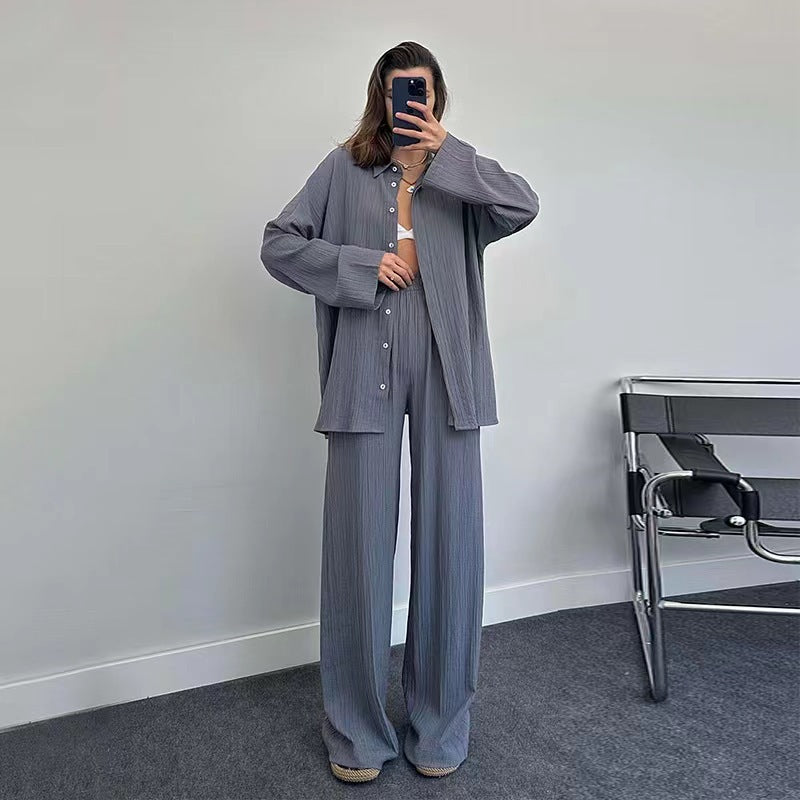Damen lässiges Übergrößen-Hemd und lockere Hose Set Drune