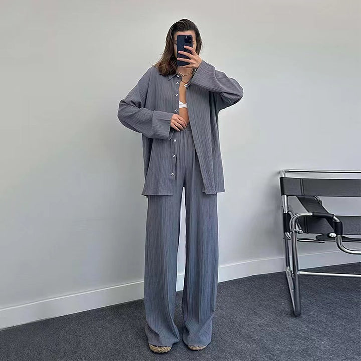Damen lässiges Übergrößen-Hemd und lockere Hose Set Drune