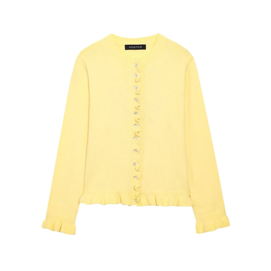 Damen Strickjacke mit Rüschendetails und dekorativen Knöpfen Drune