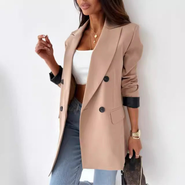 Damen Eleganter Oversized Blazer mit doppelter Knopfreihe und strukturierten Ärmeln Drune