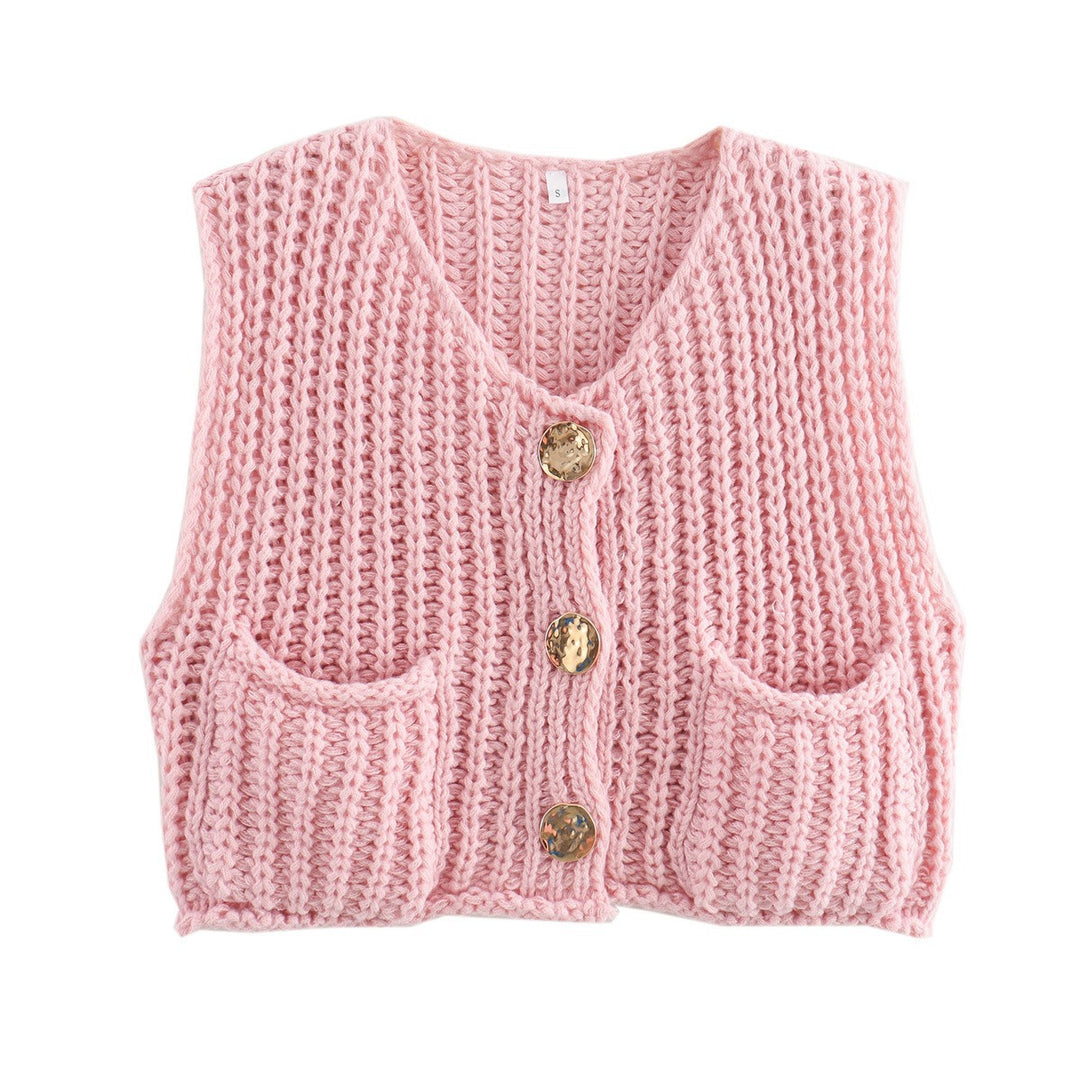 Damen Strickweste mit dekorativem Knopfverschluss Drune
