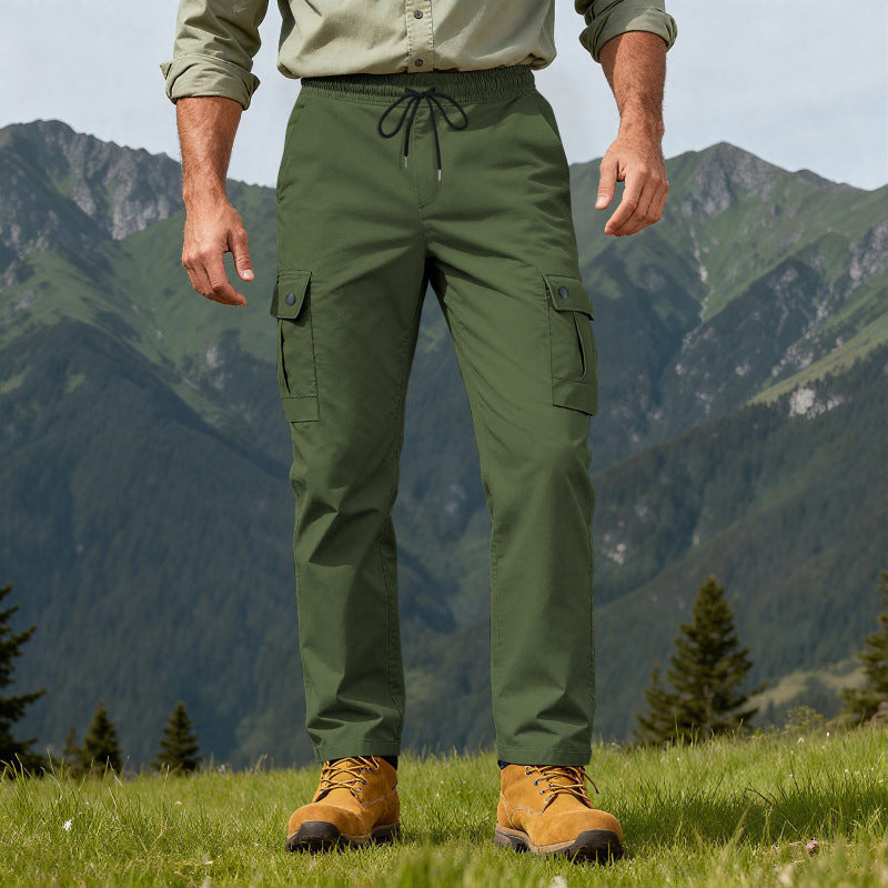 Herren nan robuste Outdoor-Cargohose mit elastischem Tunnelzugbund und aufgesetzten Klappentaschen Drune