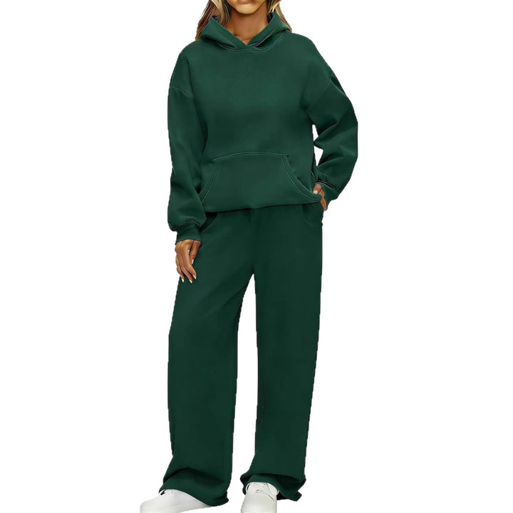 Damen nan Cozy-Loungewear-Set mit oversized Kapuzenpullover, Kängurutasche und weiten Palazzo-Jogginghose Drune