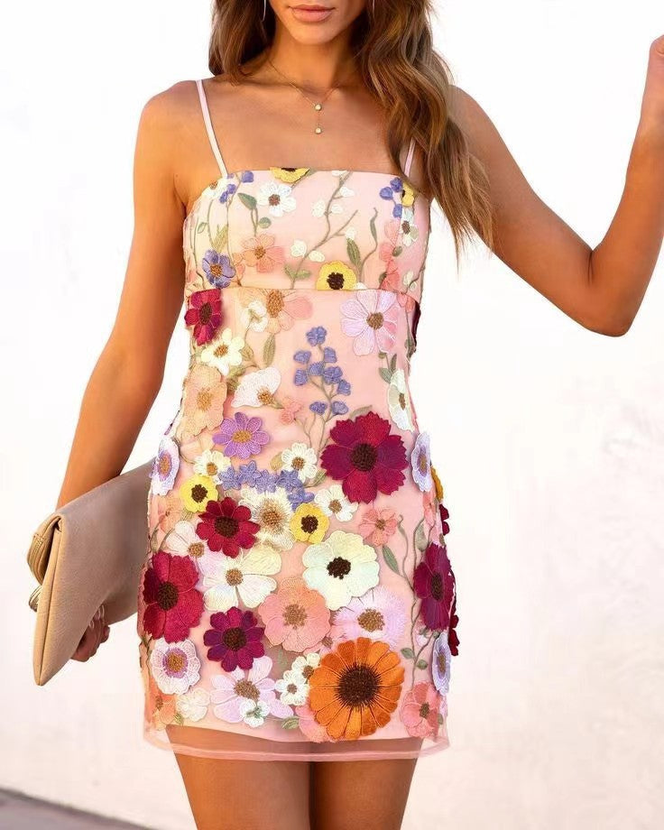Damen Spitzenelegantes Cocktailkleid mit floralen 3D-Applikationen Drune