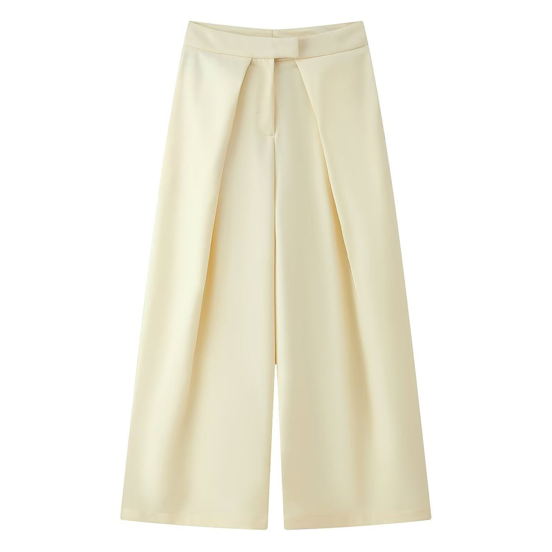 Damen weit geschnittene Culotte-Hose mit eleganten Falten und hohem Bund Drune