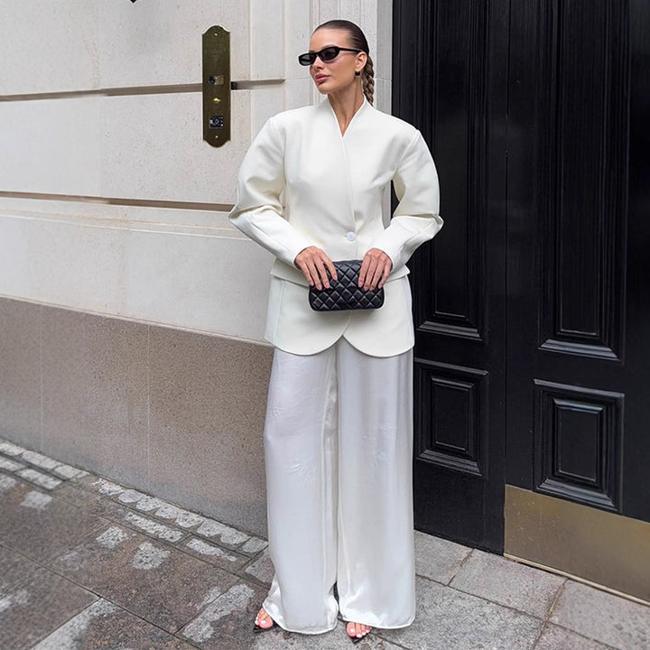Damen Blazer-Kleid mit tiefem V-Ausschnitt und praktischen Taschen Drune