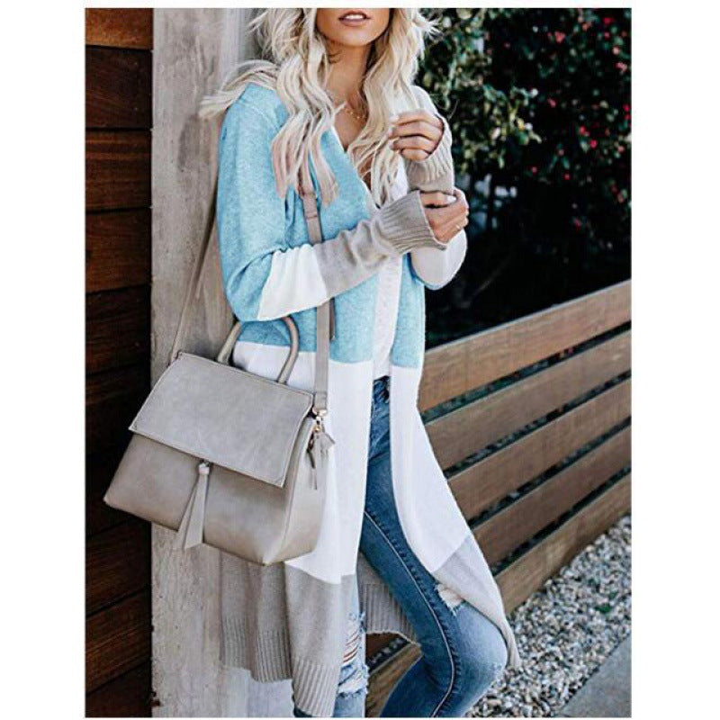 Damen modischer Strickcardigan mit farblichen Blockstreifen Drune