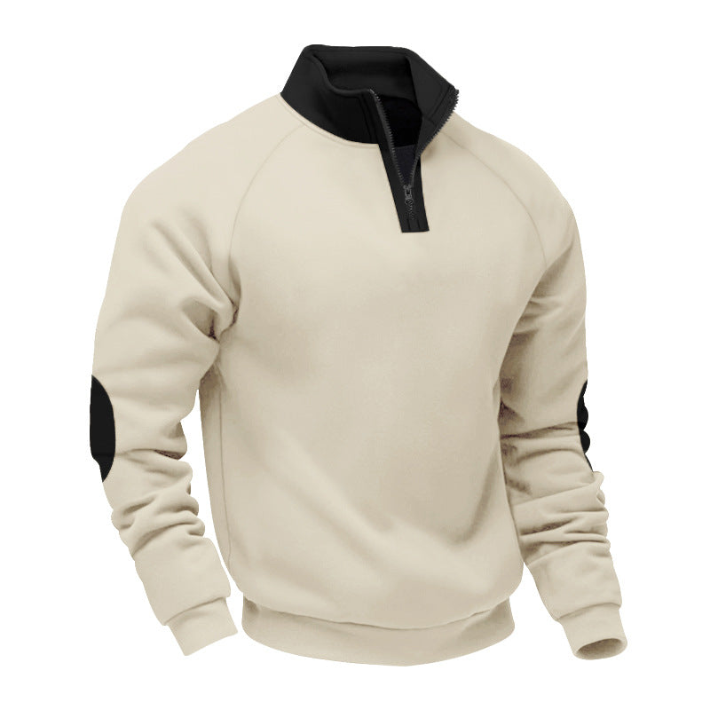 Herren nan Halbzip-Sweatshirt mit Stehkragen, Raglanärmeln und Ellbogenpatches Drune