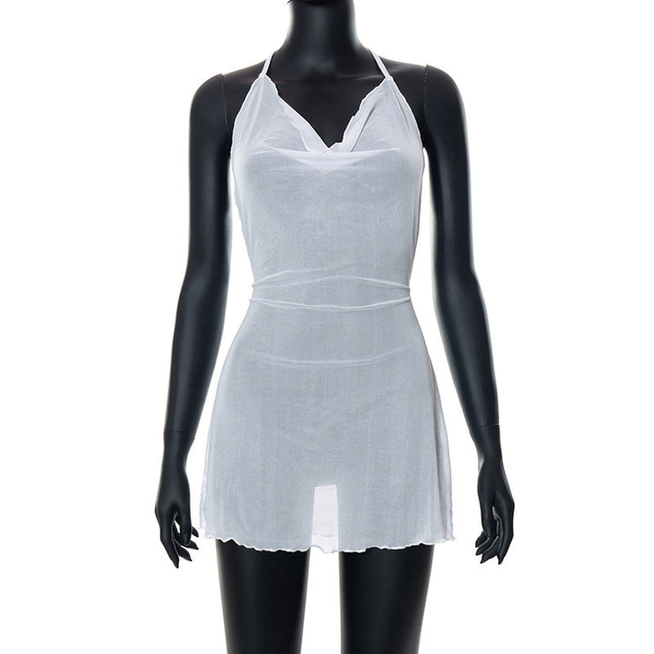 Damen luftiges Chiffonkleid mit femininem Ausschnitt und feinen Rüschen Drune