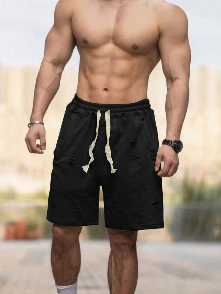 Herren nan lässige Sweatshorts mit elastischem Tunnelzugbund Eingrifftaschen und Used-Optik Drune