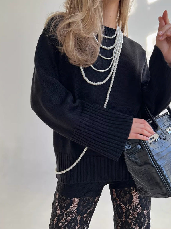 Damen eleganter Pullover mit weitem Schnitt und strukturierten Ärmeln Drune