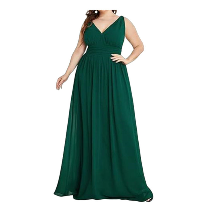 Damen Maxikleid mit eleganter A-Linie und tiefem V-Ausschnitt Drune
