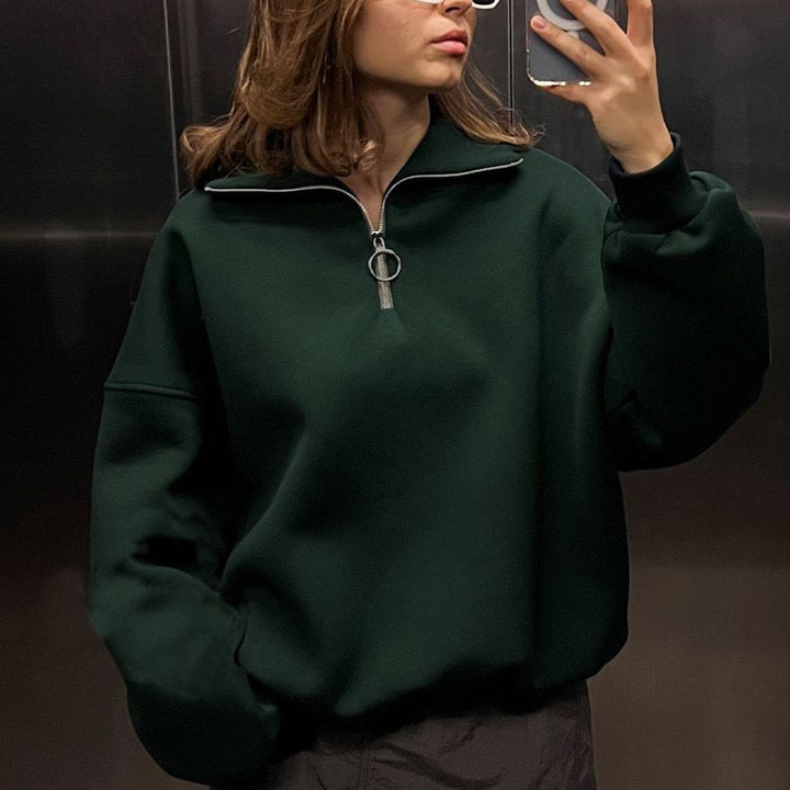 Damen Sweatshirt mit Zip-Kragen und lässigem Schnitt Drune