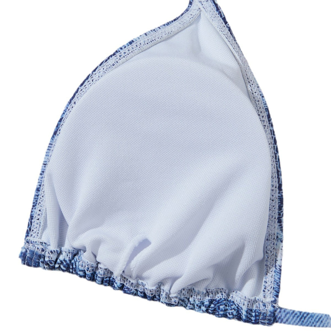 Damen Triangel-Bikini im Jeans-Look mit verstellbaren Kordelbindungen Drune