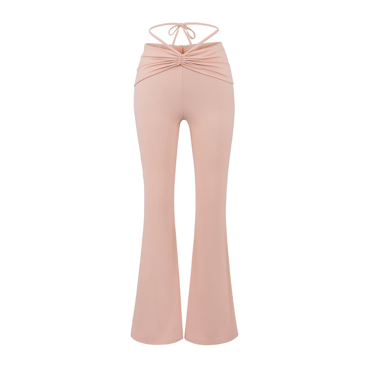 Damen elegante Flared-Hose mit Taillenraffung und Bindegürtel Drune