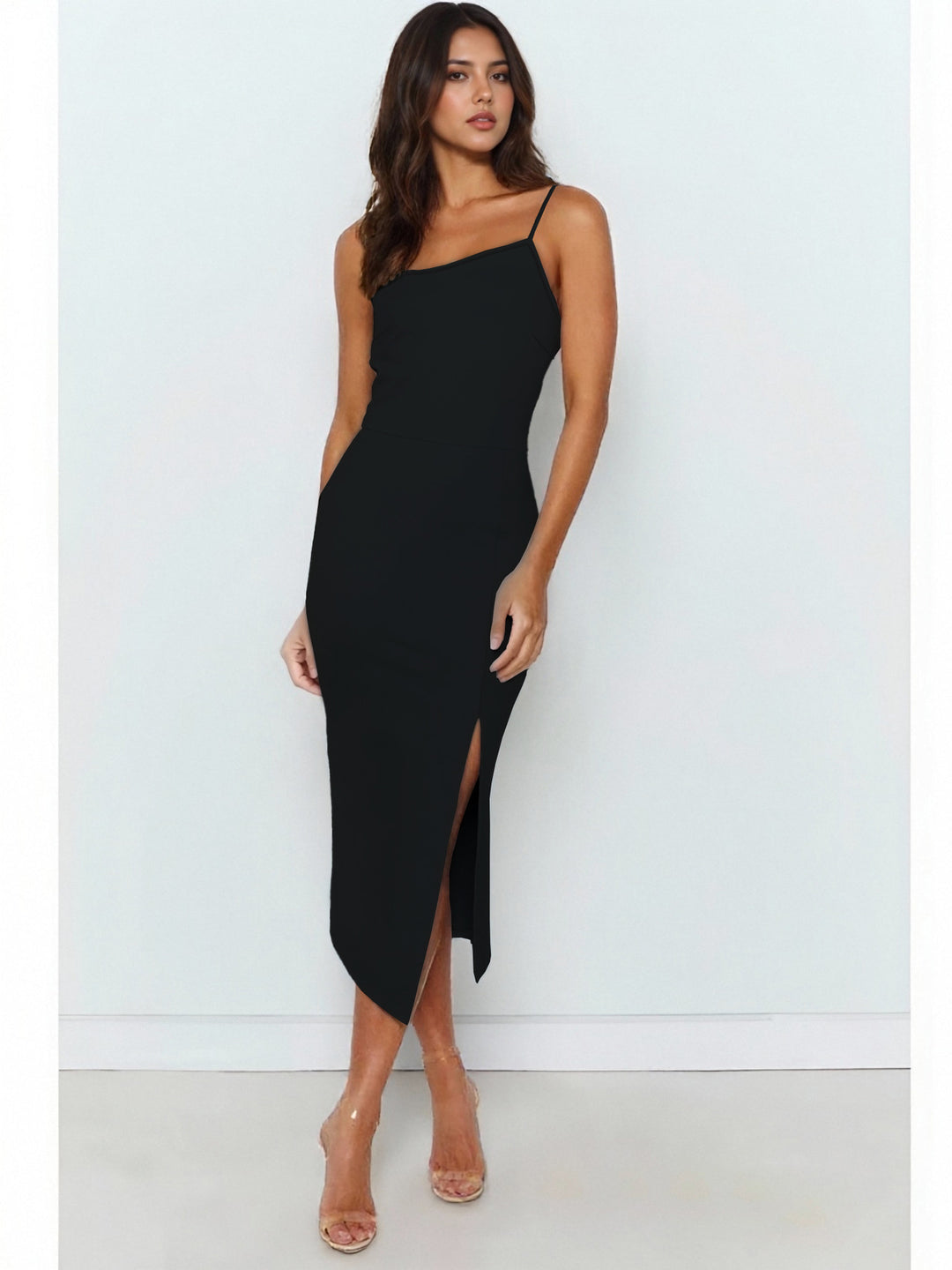 Damen ärmelloses Midi-Kleid mit elegantem Schlitz Drune