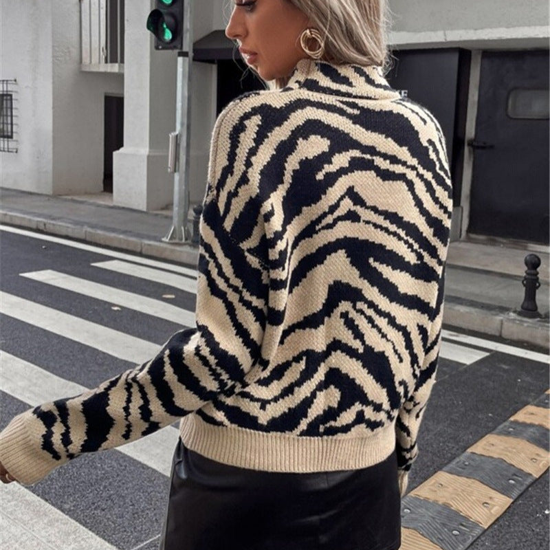 Damen modischer Pullover mit Zebramuster Drune