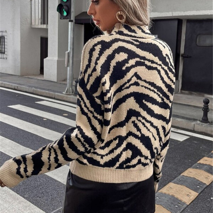 Damen modischer Pullover mit Zebramuster Drune