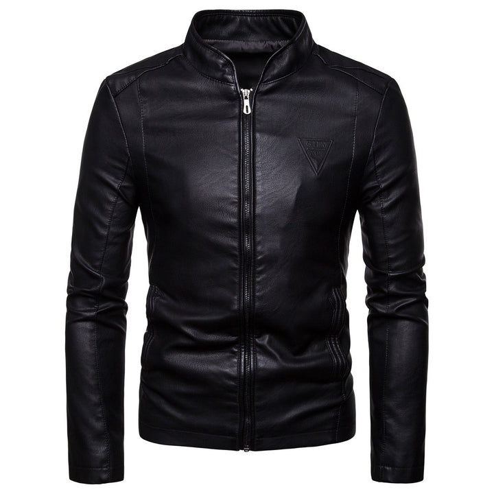 Herren nan schmal geschnittene Lammleder-Bikerjacke mit Stehkragen und tonalen Ziernähten Drune