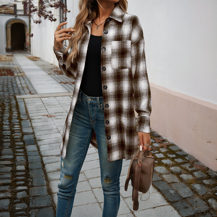 Damen Karierte Overshirt mit lässiger Passform und modernen Details Drune