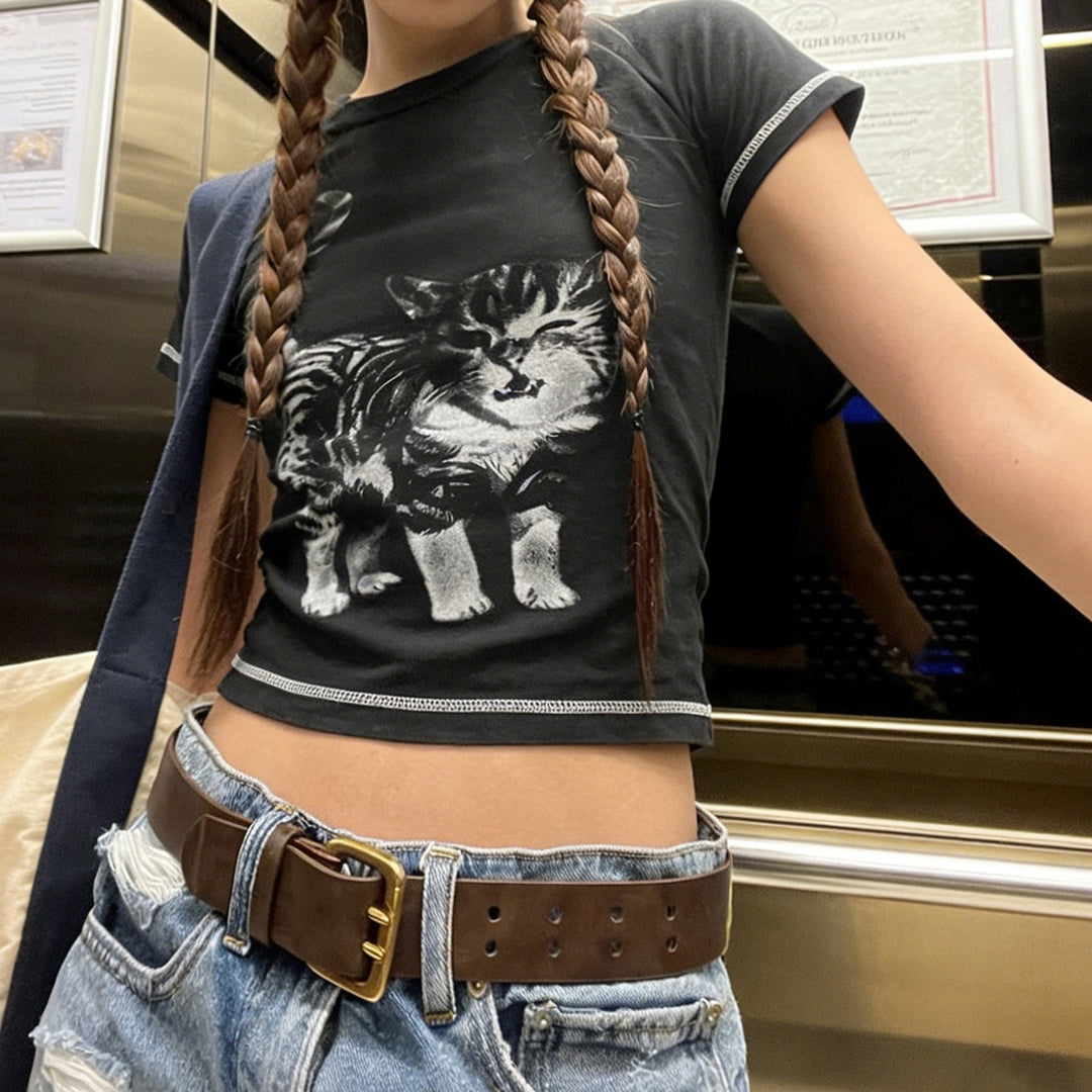 Damen T-Shirt mit kreativem Katzenmotiv Drune