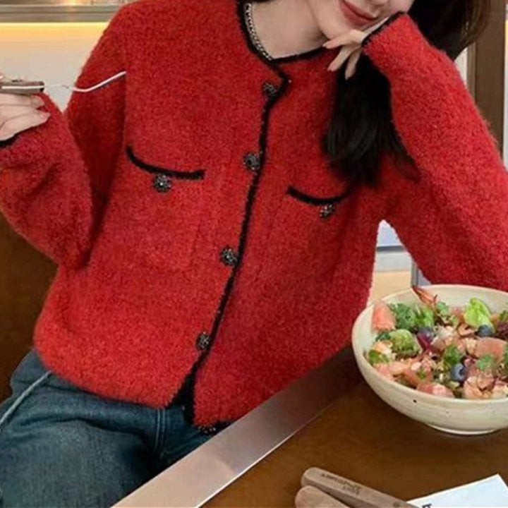 Damen Kuscheliger Cardigan mit stylischen Knopfdetails und aufgesetzten Taschen Drune