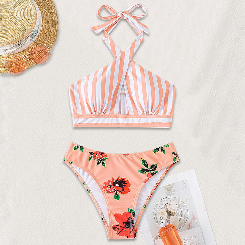 Damen Hoch tailliertes Bikini-Set mit asymmetrischem Oberteil Drune