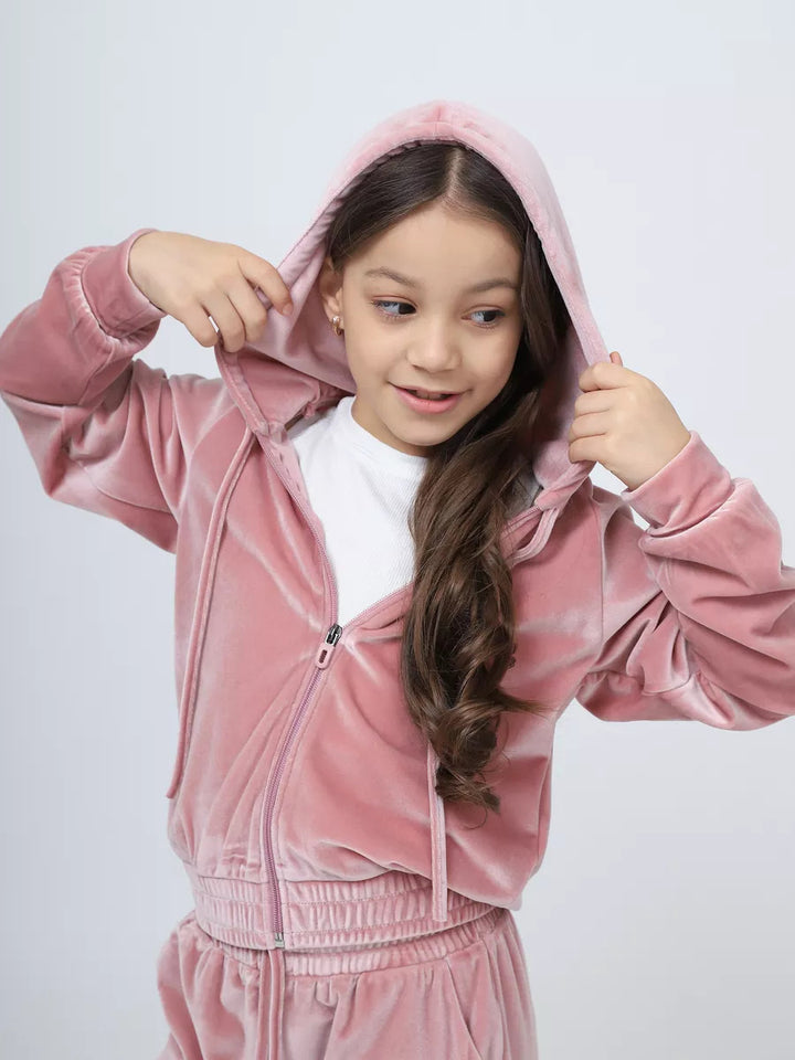 Damen Velours Sweatanzug mit Kapuze und elastischem Bund Drune