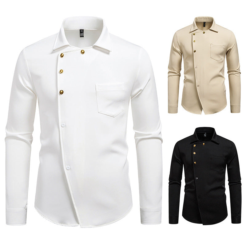 Herren elegantes Hemd mit asymmetrischem Knopfdesign Drune