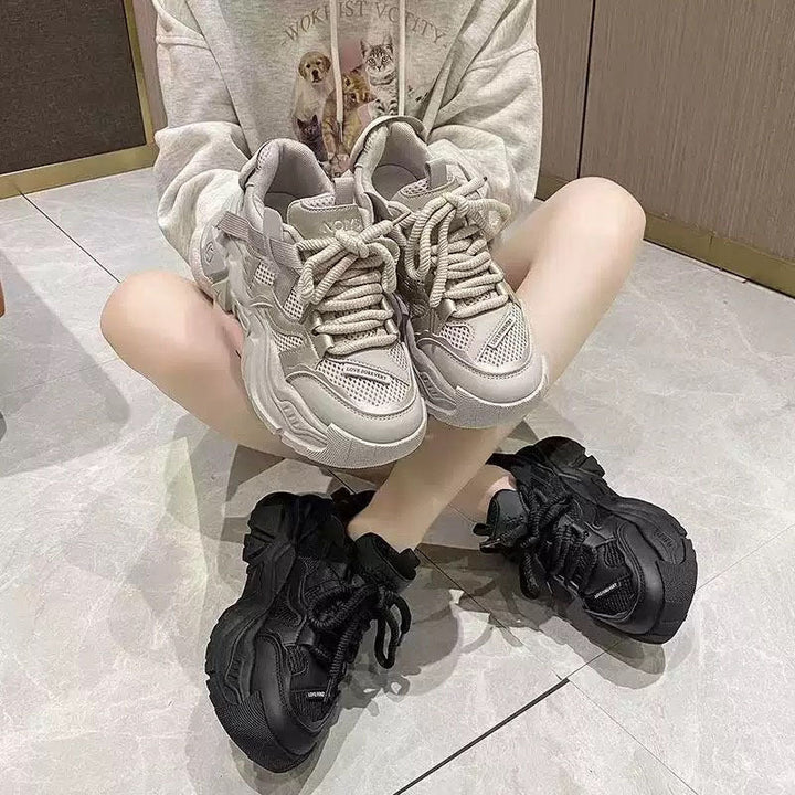 Damen Trendige Chunky Sneakers mit dämpfender Sohle und atmungsaktiver Netzoberfläche Drune