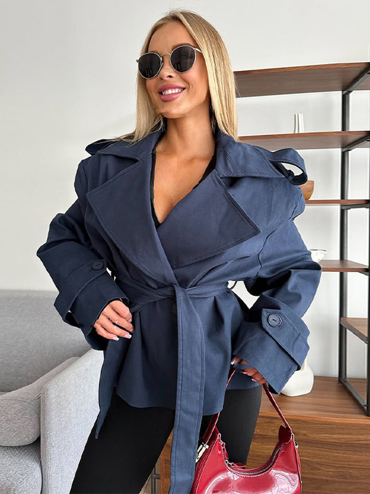 Damen modische Trenchjacke mit weitem Schnitt und Bindeband Drune