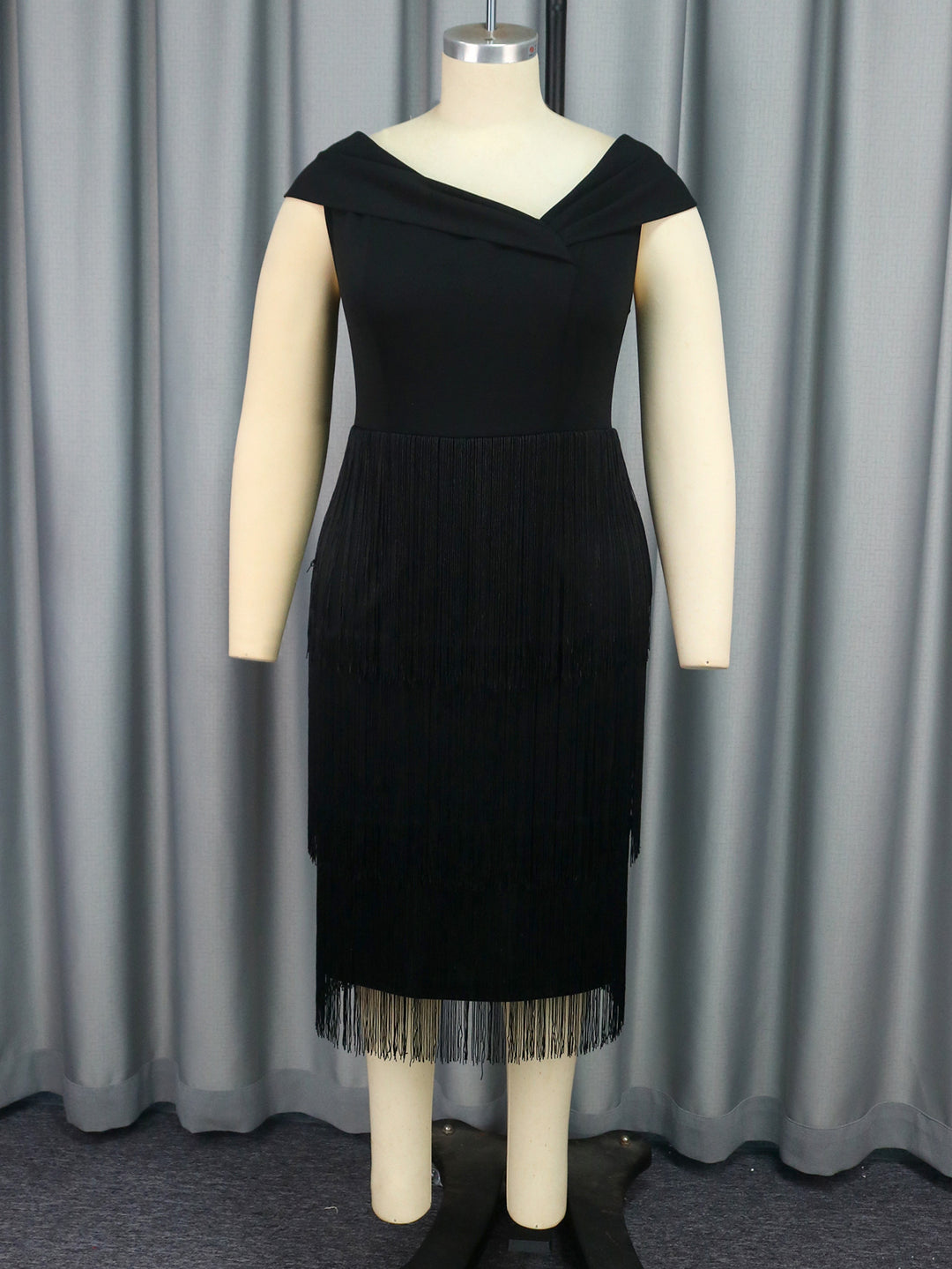 Damen elegantes Kleid mit Fransen-Detail Drune