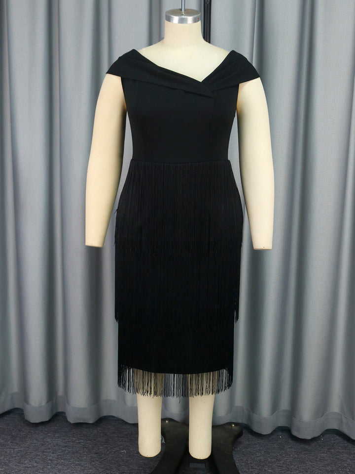 Damen elegantes Kleid mit Fransen-Detail Drune