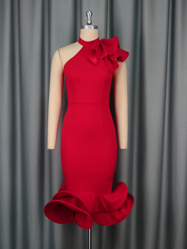 Damen Elegantes Abendkleid mit asymmetrischem Design und voluminösem Rüschenakzent Drune