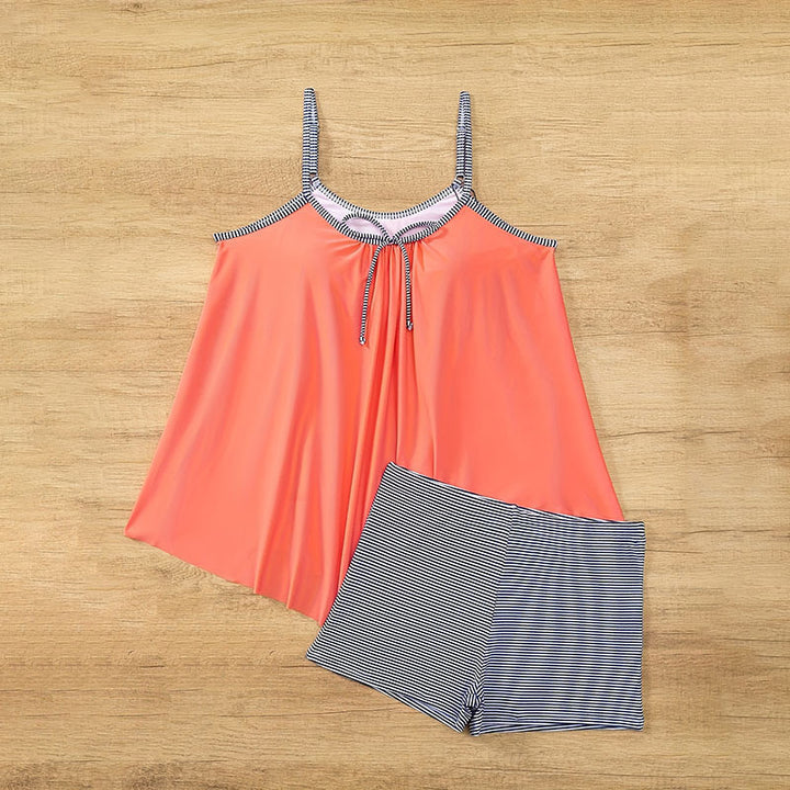 Damen Tankini-Set mit farbenfrohem Oberteil und gestreifter Shorts Drune