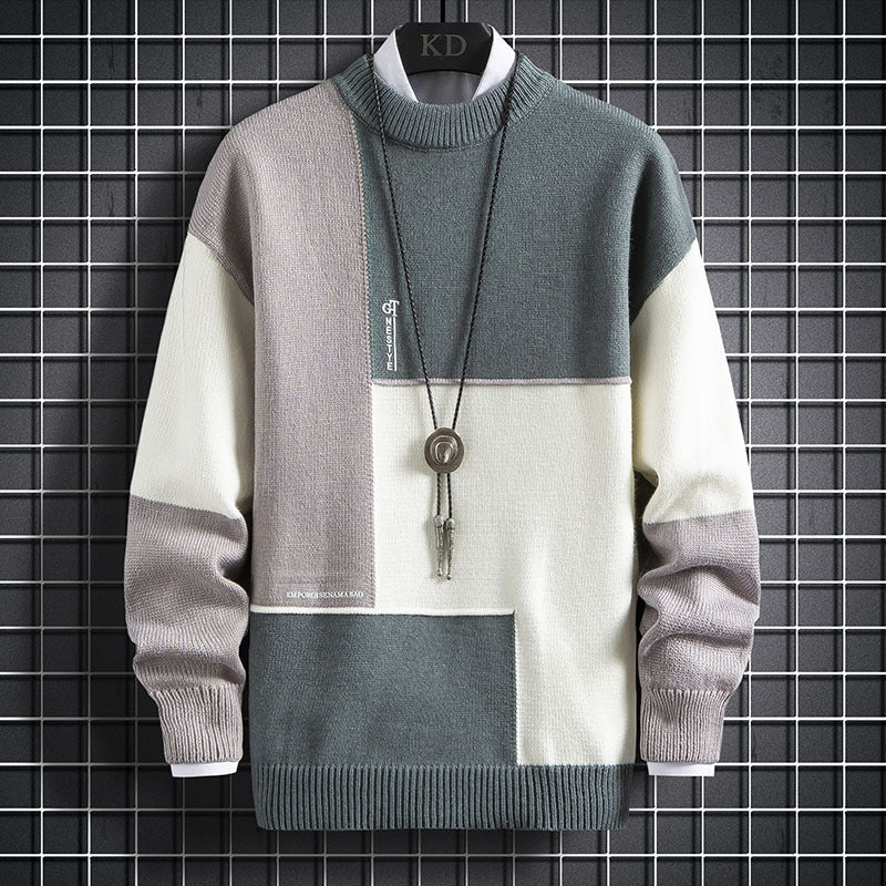 Herren nan blockfarbiger Oversize-Feinstrickpullover mit Stehkragen und gerippten Bündchen Drune