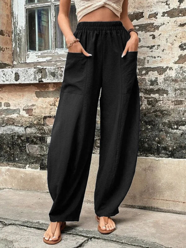 Damen Weite Palazzo-Hosen mit elastischem Bund und praktischen Taschen Drune