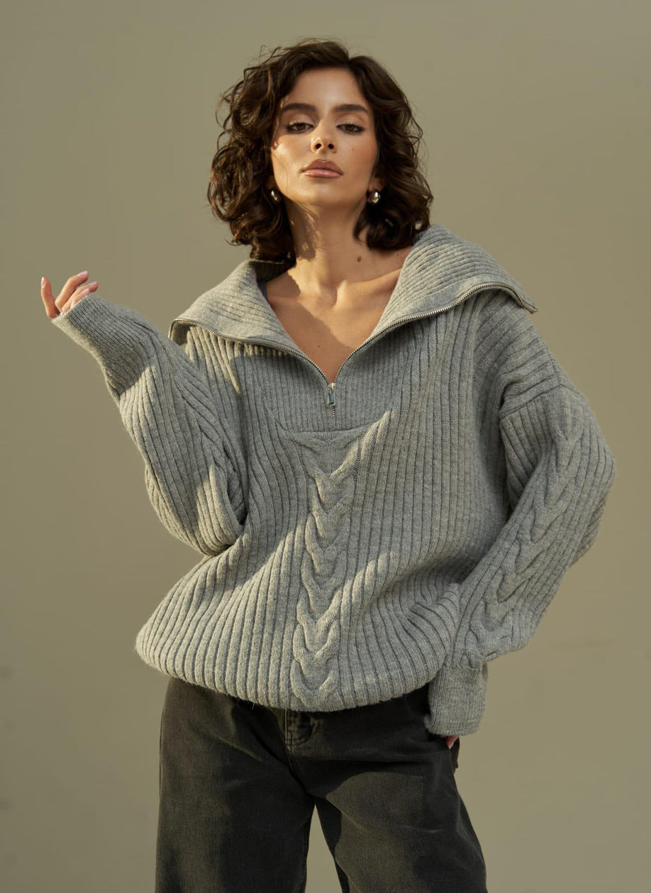 Damen kuscheliger Kapuzenpullover mit Reißverschluss Drune